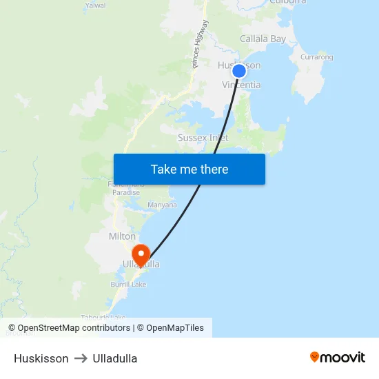 Huskisson to Ulladulla map
