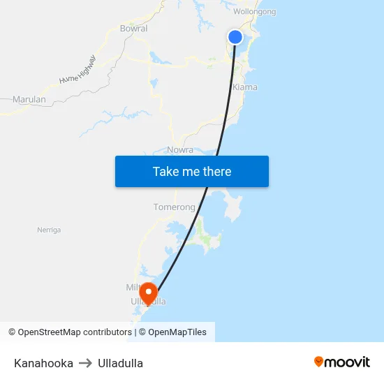 Kanahooka to Ulladulla map