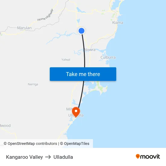 Kangaroo Valley to Ulladulla map
