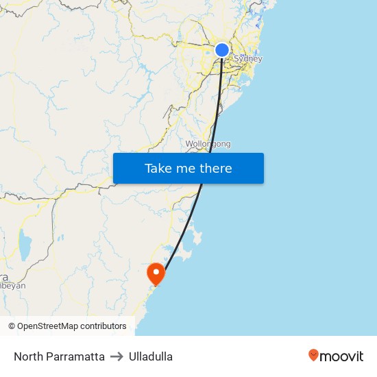 North Parramatta to Ulladulla map