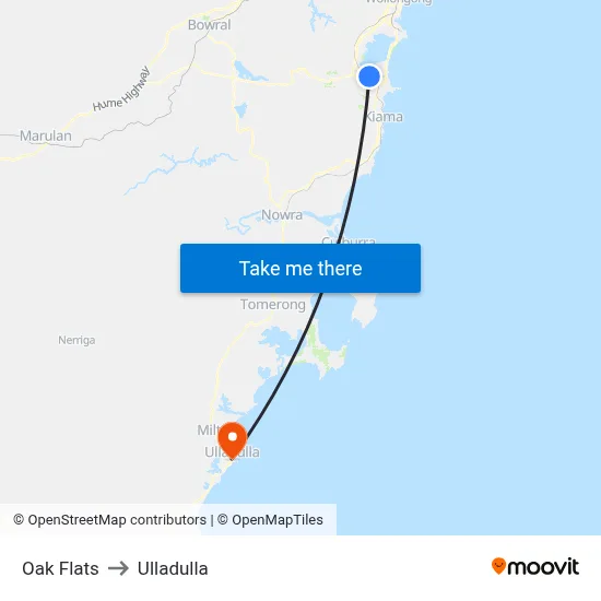 Oak Flats to Ulladulla map