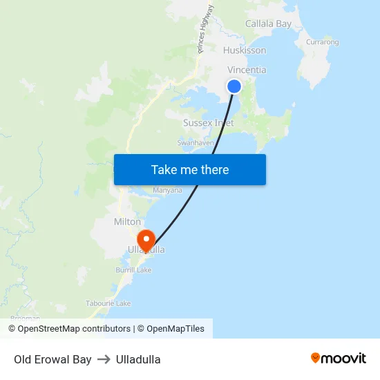 Old Erowal Bay to Ulladulla map