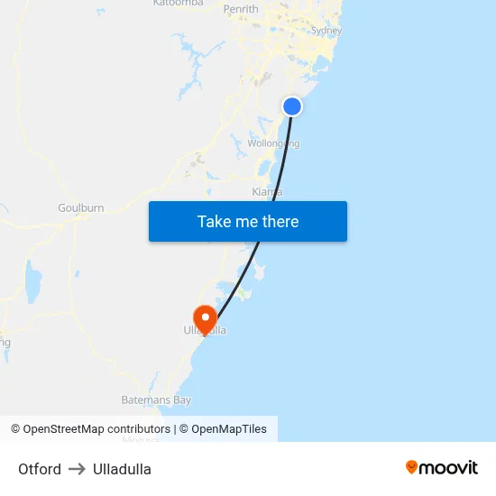 Otford to Ulladulla map