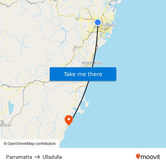 Parramatta to Ulladulla map