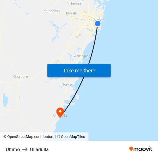 Ultimo to Ulladulla map