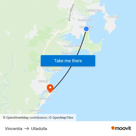 Vincentia to Ulladulla map