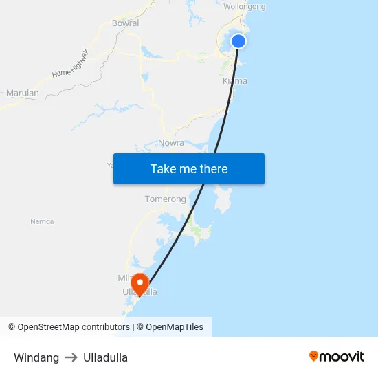 Windang to Ulladulla map
