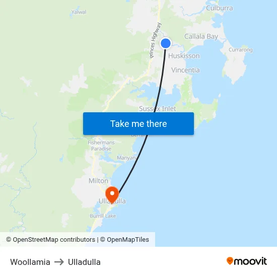Woollamia to Ulladulla map