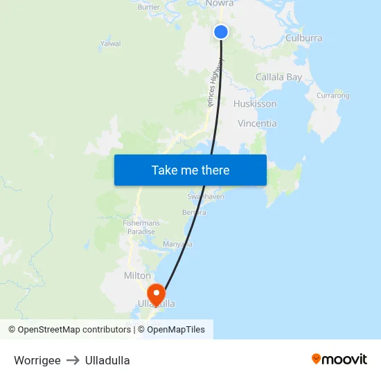 Worrigee to Ulladulla map
