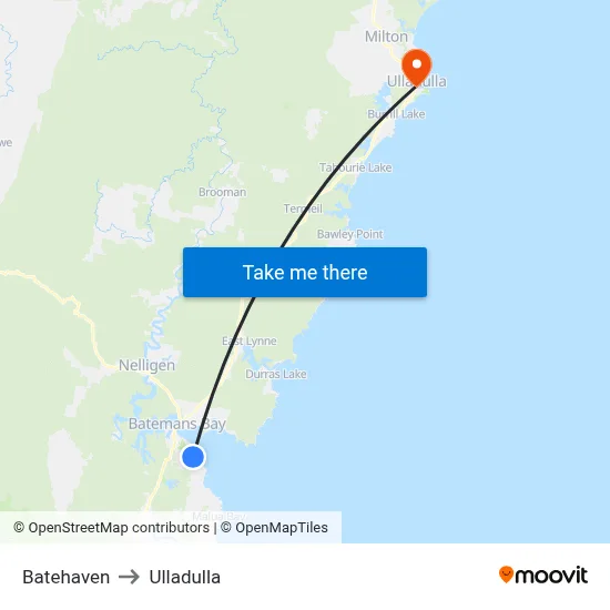 Batehaven to Ulladulla map