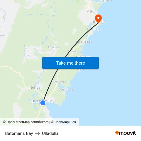 Batemans Bay to Ulladulla map