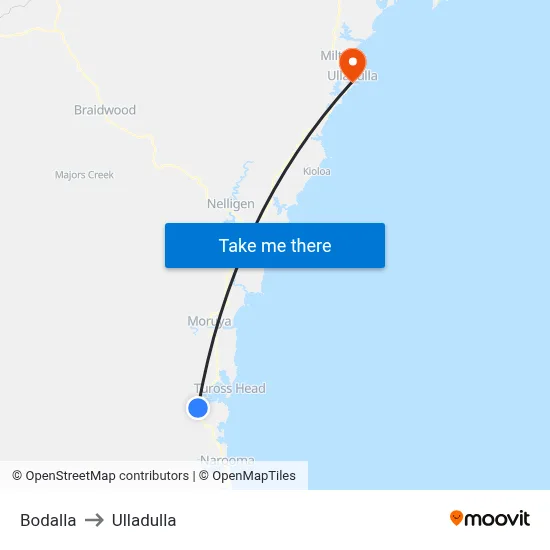 Bodalla to Ulladulla map