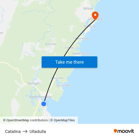 Catalina to Ulladulla map
