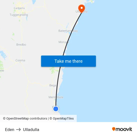 Eden to Ulladulla map
