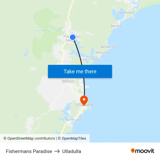 Fishermans Paradise to Ulladulla map