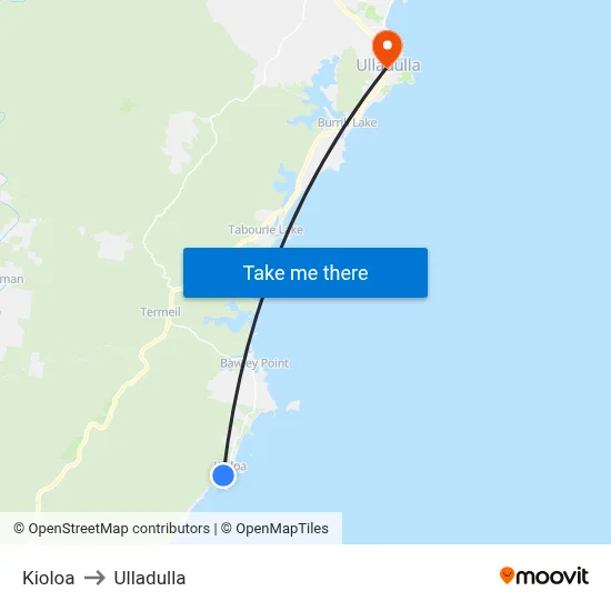 Kioloa to Ulladulla map