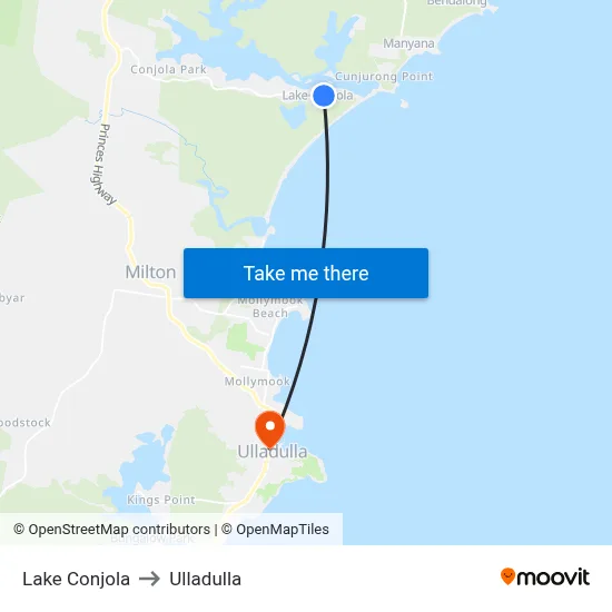 Lake Conjola to Ulladulla map