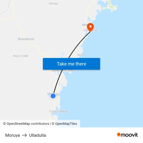 Moruya to Ulladulla map