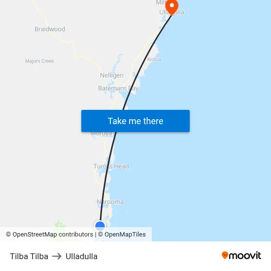 Tilba Tilba to Ulladulla map
