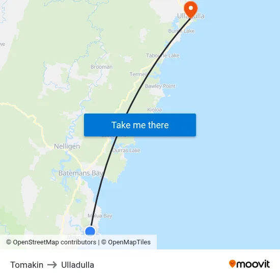 Tomakin to Ulladulla map