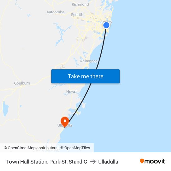 Town Hall Station, Park St, Stand G to Ulladulla map