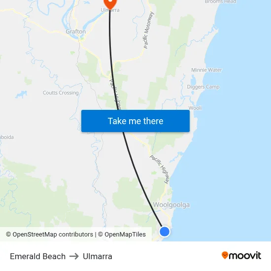 Emerald Beach to Ulmarra map