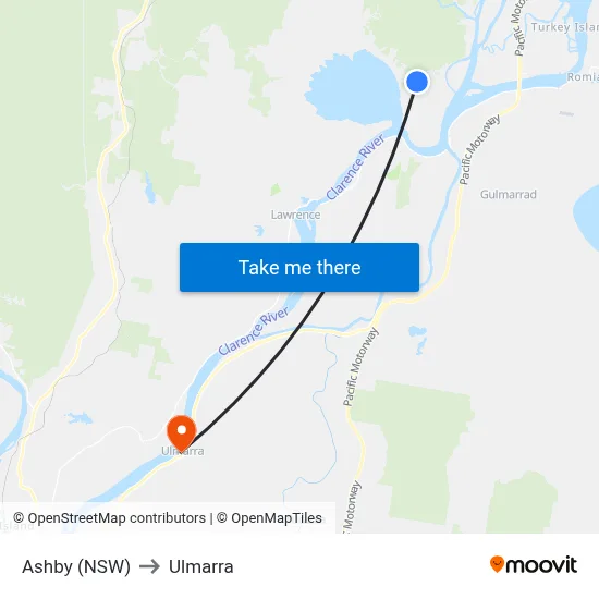 Ashby (NSW) to Ulmarra map