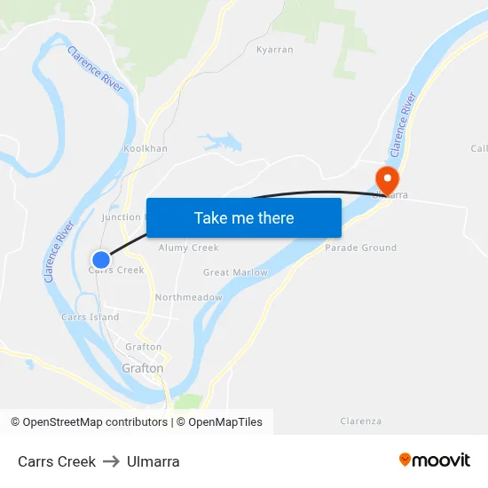Carrs Creek to Ulmarra map