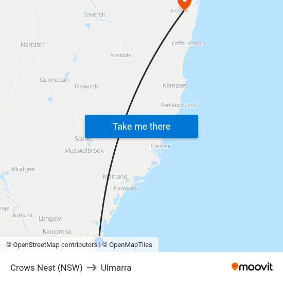 Crows Nest (NSW) to Ulmarra map