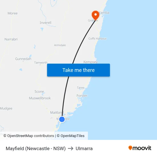 Mayfield (Newcastle - NSW) to Ulmarra map