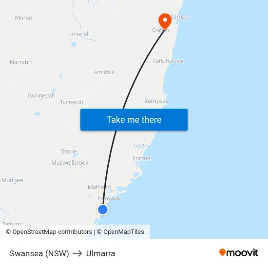Swansea (NSW) to Ulmarra map