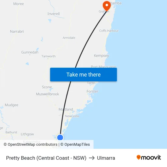 Pretty Beach (Central Coast - NSW) to Ulmarra map