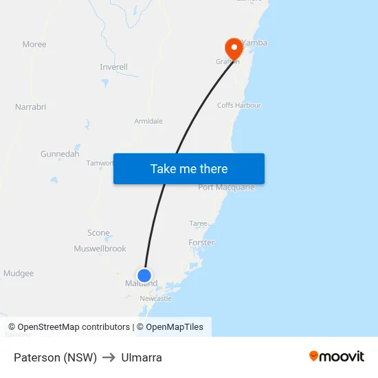 Paterson (NSW) to Ulmarra map