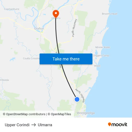 Upper Corindi to Ulmarra map