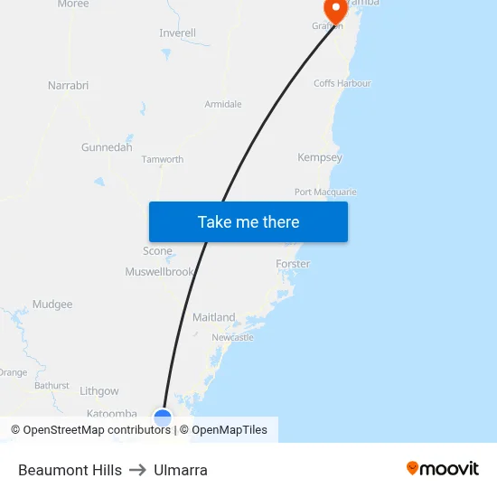 Beaumont Hills to Ulmarra map