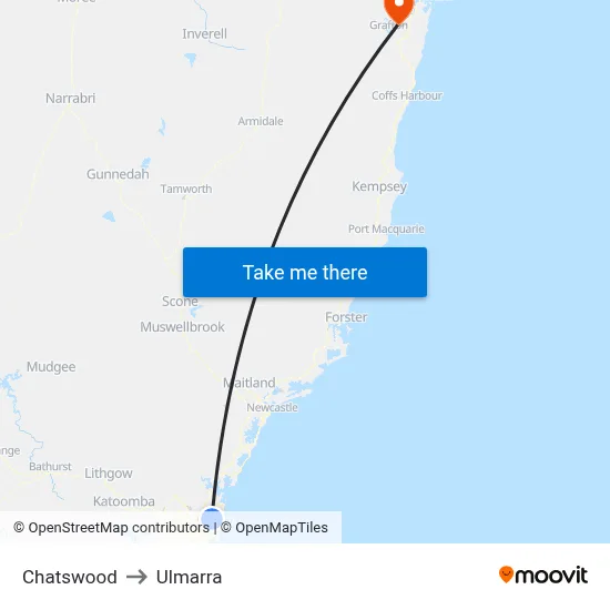 Chatswood to Ulmarra map