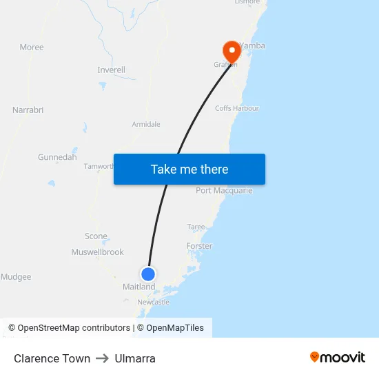 Clarence Town to Ulmarra map