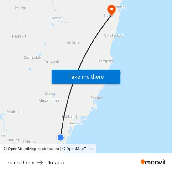 Peats Ridge to Ulmarra map