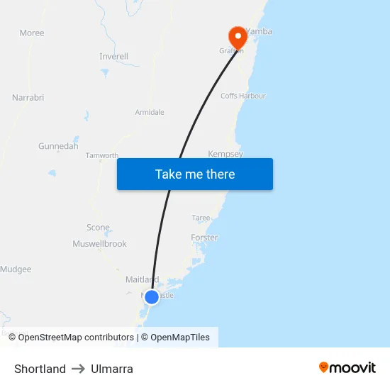 Shortland to Ulmarra map