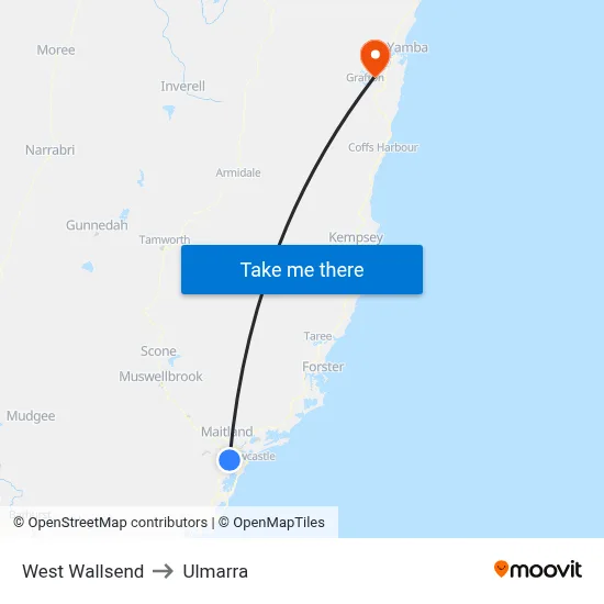 West Wallsend to Ulmarra map