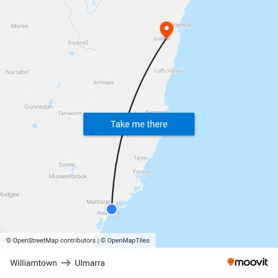Williamtown to Ulmarra map