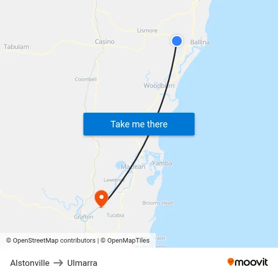Alstonville to Ulmarra map