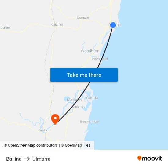Ballina to Ulmarra map