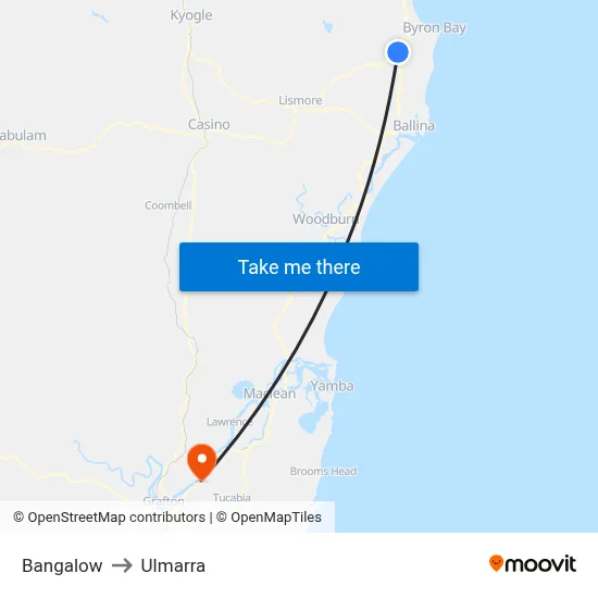 Bangalow to Ulmarra map