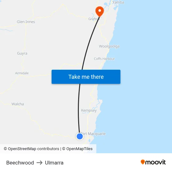 Beechwood to Ulmarra map