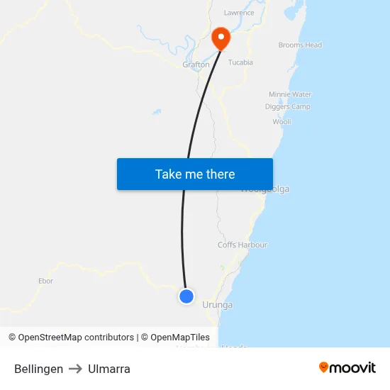 Bellingen to Ulmarra map