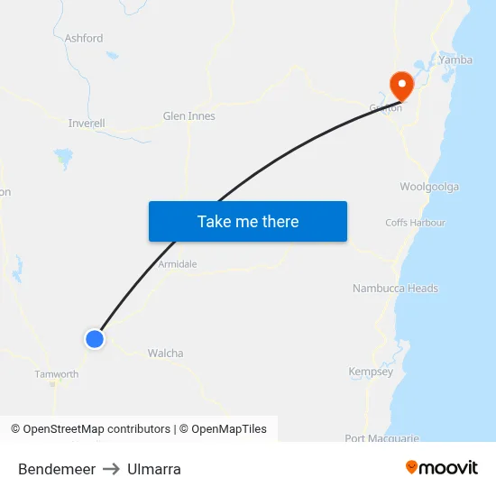 Bendemeer to Ulmarra map