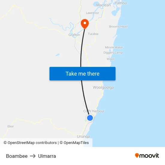 Boambee to Ulmarra map