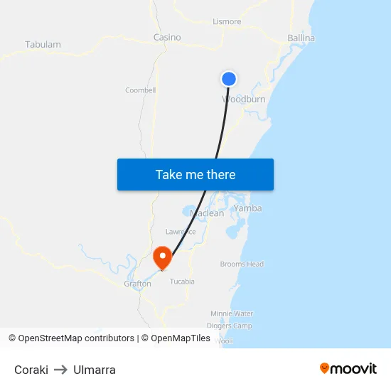 Coraki to Ulmarra map