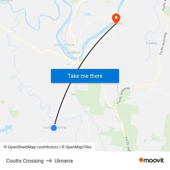 Coutts Crossing to Ulmarra map
